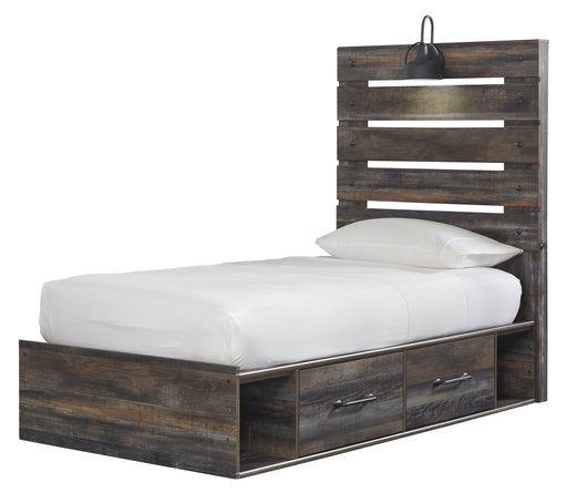 Drystan Brown Twin Side Storage Platform Bed - Lara Furniture