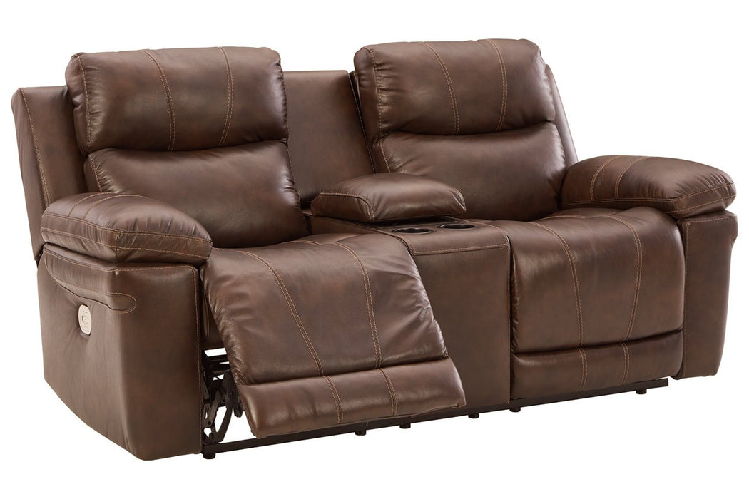 Edmar Chocolate Power Reclining Loveseat with Console - U6480518 - Lara Furniture