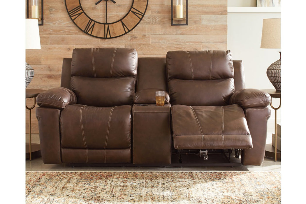 Edmar Chocolate Power Reclining Loveseat with Console - U6480518 - Lara Furniture