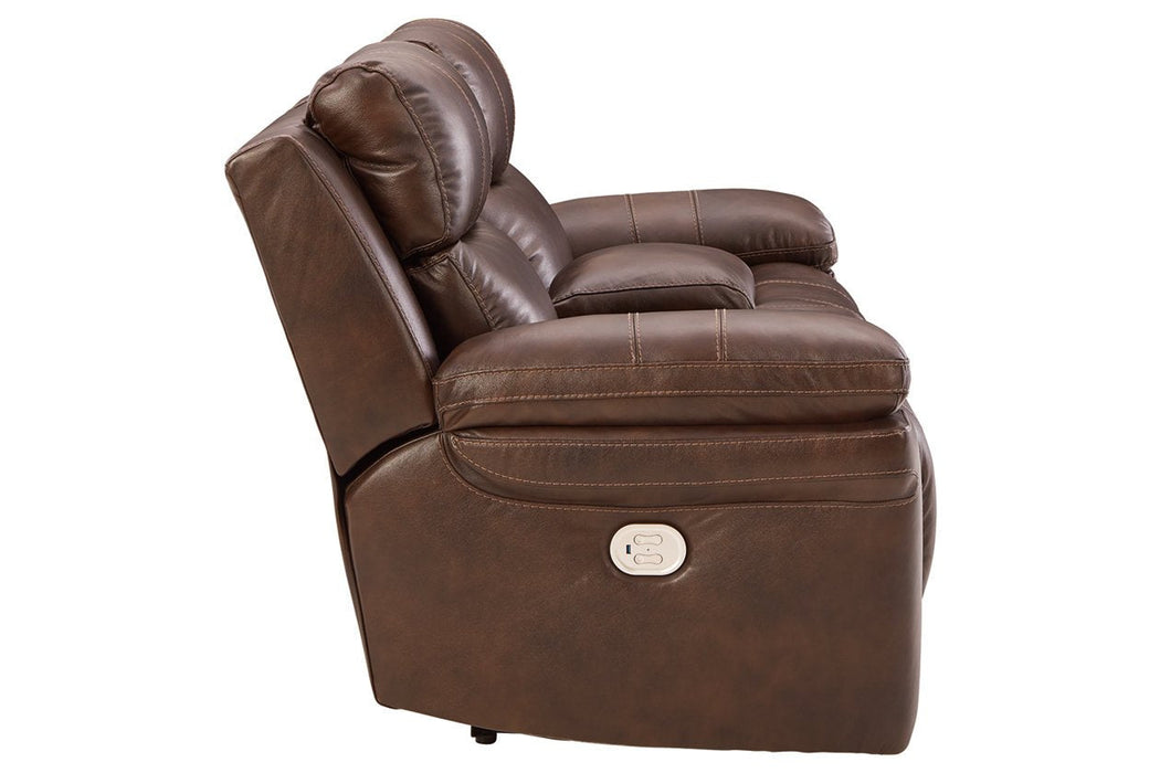 Edmar Chocolate Power Reclining Loveseat with Console - U6480518 - Lara Furniture