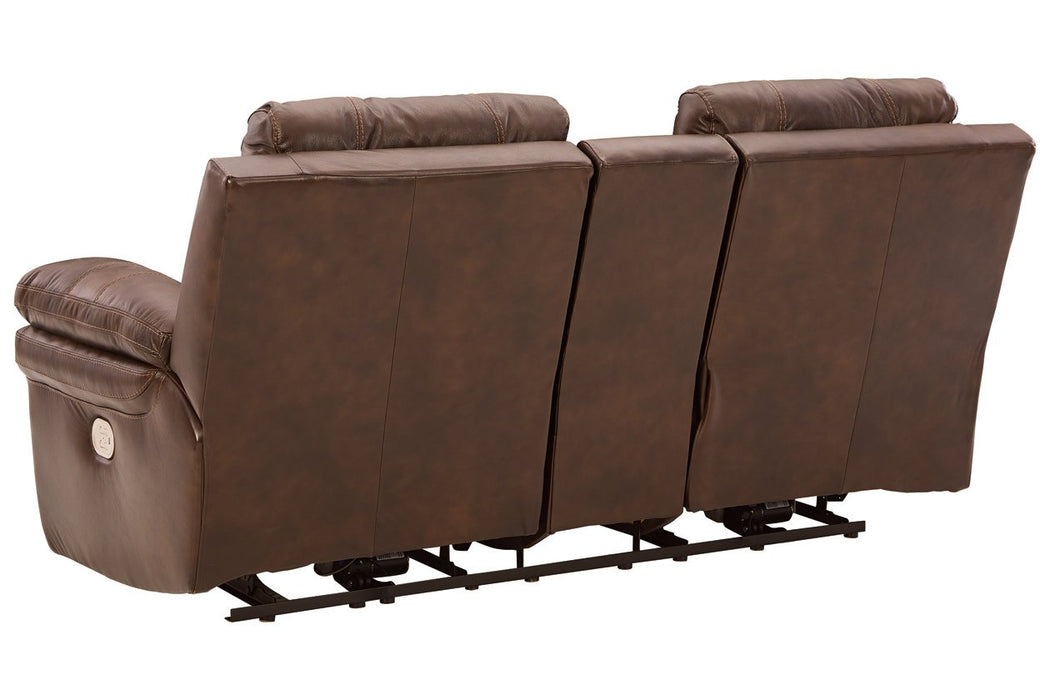 Edmar Chocolate Power Reclining Loveseat with Console - U6480518 - Lara Furniture