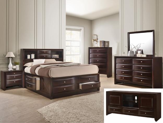 Emily Dark Cherry Queen Storage Platform Bed - Lara Furniture