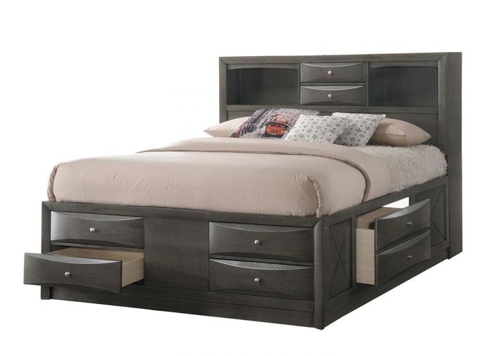 Emily Gray King Storage Platform Bed - Lara Furniture