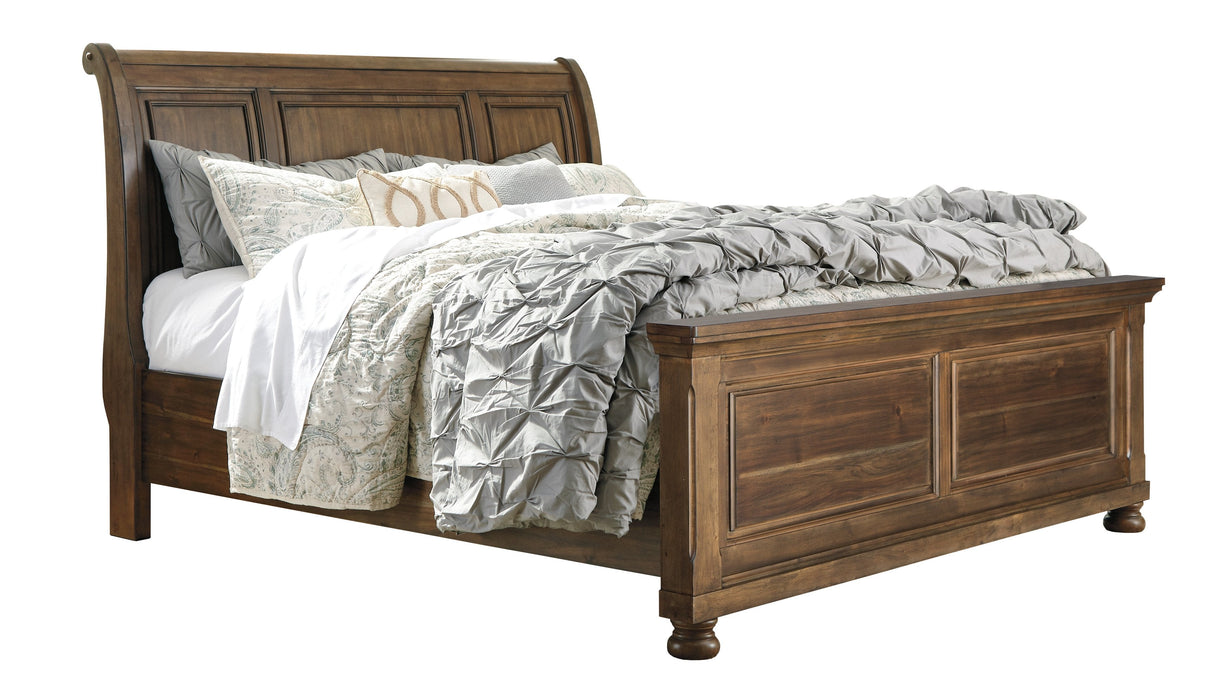 Flynnter Medium Brown Queen Sleigh Platform Bed - Lara Furniture