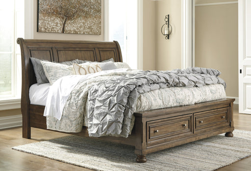 Flynnter Medium Brown Queen Storage Platform Sleigh Bed - Lara Furniture