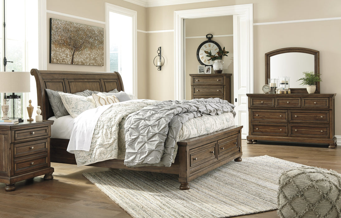 Flynnter Medium Brown Storage Platform Sleigh Bedroom Set - Lara Furniture