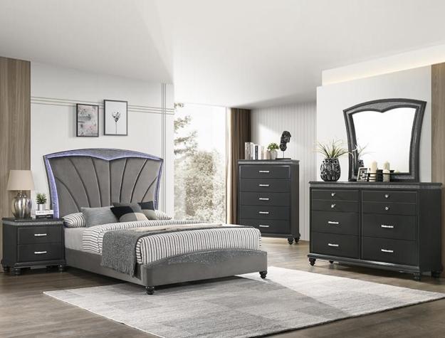 Frampton Gray Queen LED Platform Bed - Lara Furniture