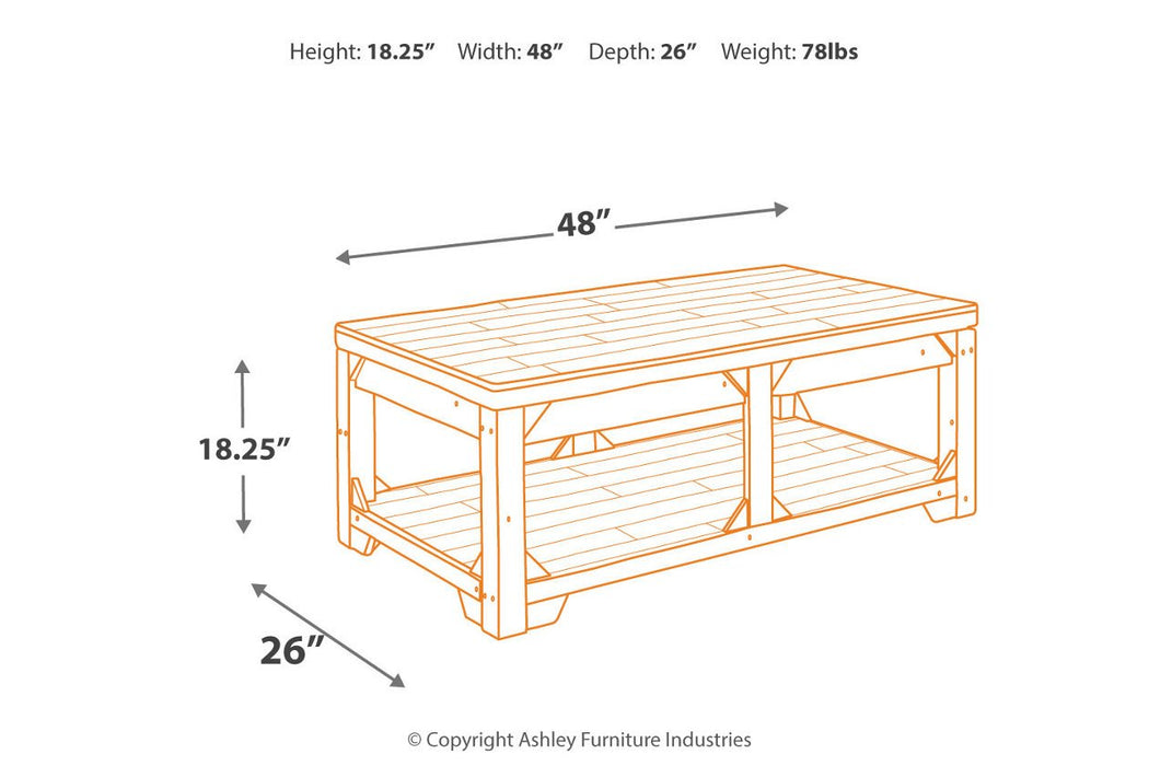 Fregine Whitewash Coffee Table with Lift Top - T755-9 - Lara Furniture