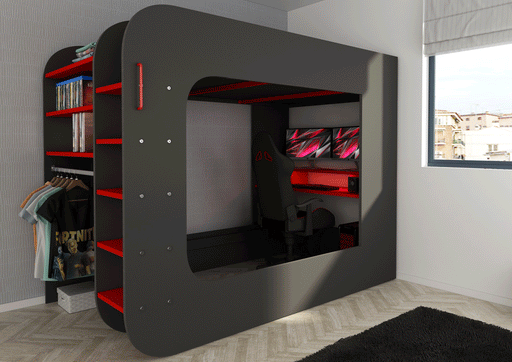 Gamer Bed Red & Black - i38209 - Lara Furniture