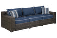 Grasson Lane Brown/Blue Sofa with Cushion - P783-838 - Lara Furniture