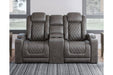 HyllMont Gray Power Reclining Loveseat with Console - 9300318 - Lara Furniture