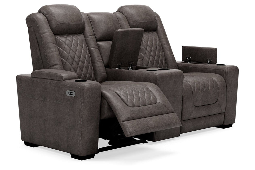 HyllMont Gray Power Reclining Loveseat with Console - 9300318 - Lara Furniture