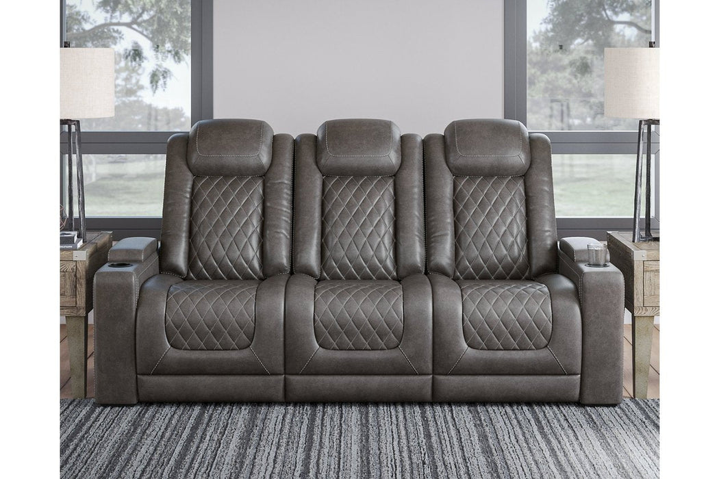 HyllMont Gray Power Reclining Sofa - 9300315 - Lara Furniture