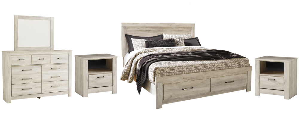 Bellaby Whitewash Footboard Storage Platform Bedroom Set