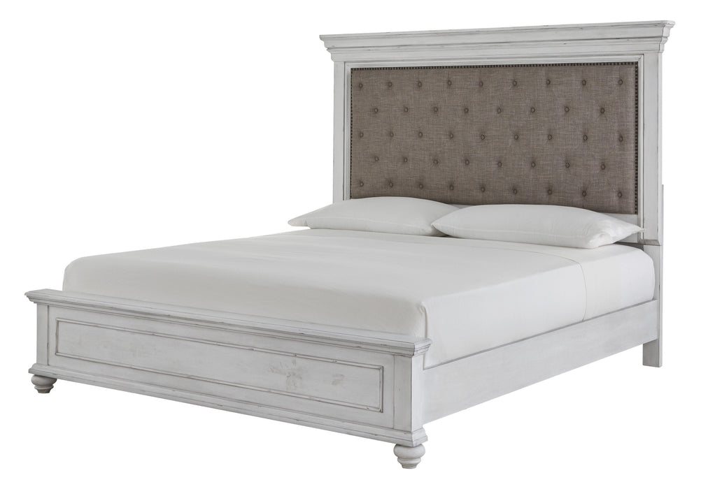 Kanwyn Whitewash King Upholstered Panel Bed - Lara Furniture