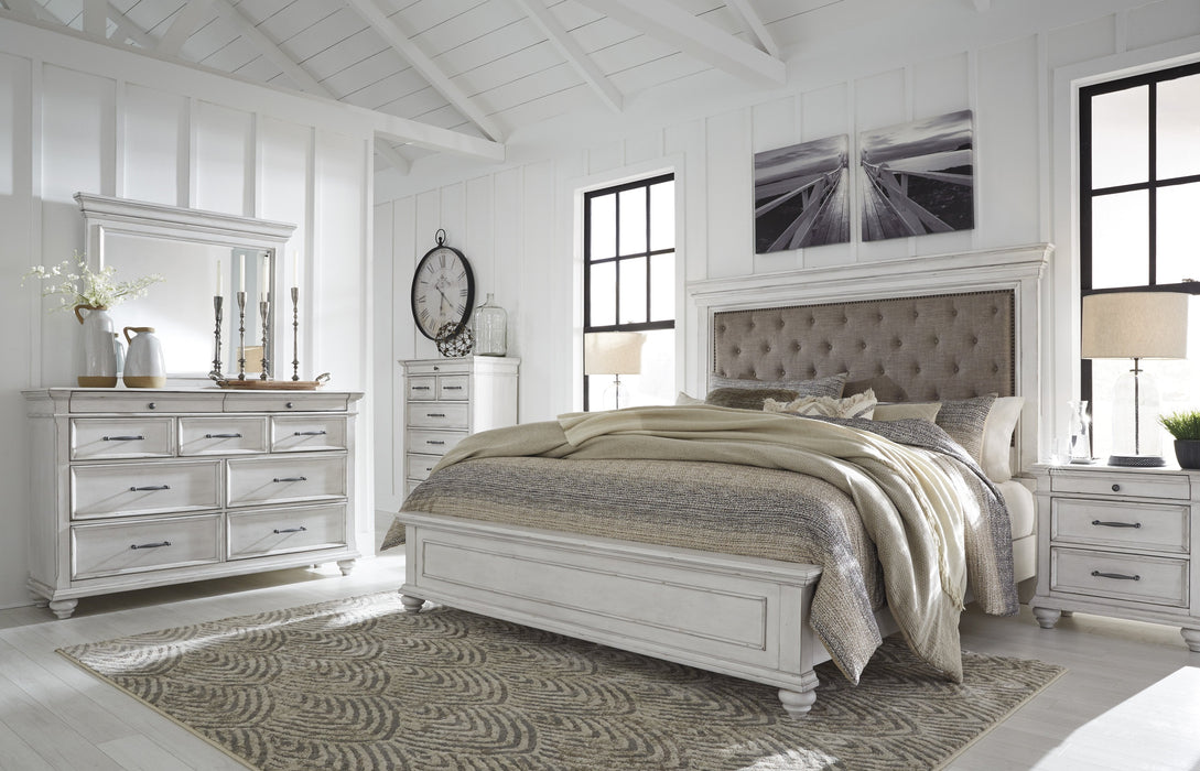 Kanwyn Whitewash King Upholstered Panel Bed - Lara Furniture