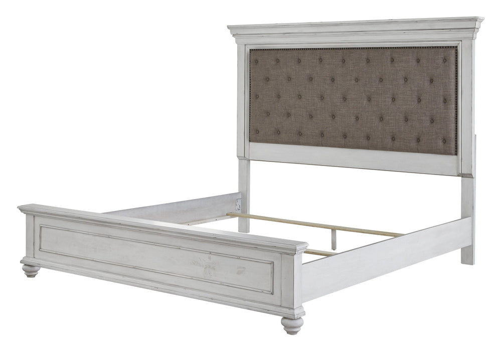 Kanwyn Whitewash King Upholstered Panel Bed - Lara Furniture