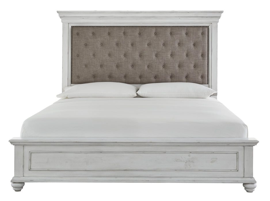 Kanwyn Whitewash King Upholstered Panel Bed - Lara Furniture