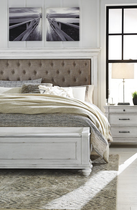 Kanwyn Whitewash King Upholstered Panel Bed - Lara Furniture