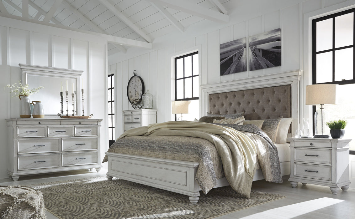 Kanwyn Whitewash King Upholstered Panel Bed - Lara Furniture