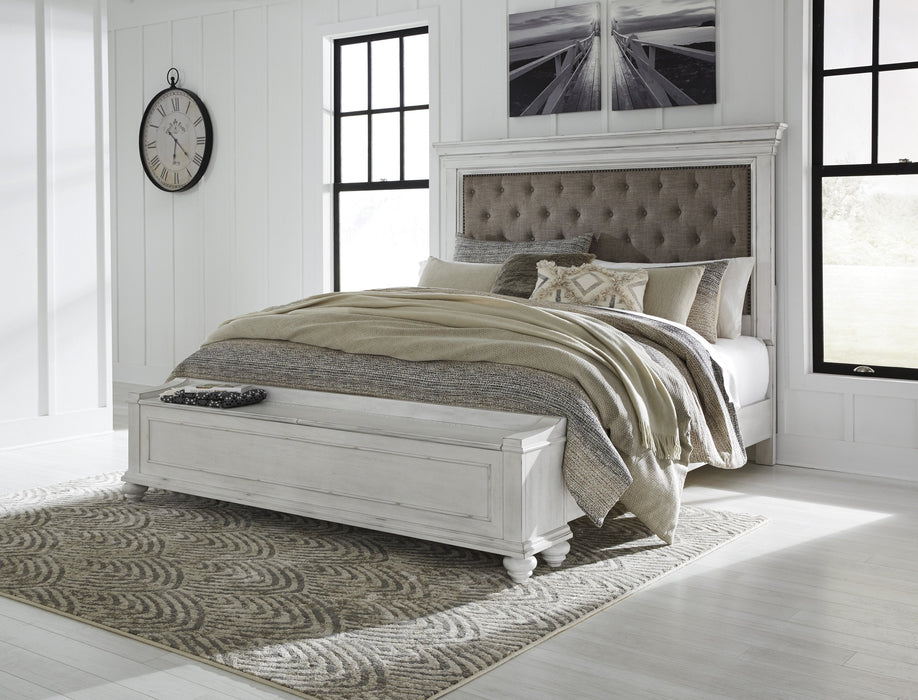 Kanwyn Whitewash King Upholstered Storage Bed - Lara Furniture