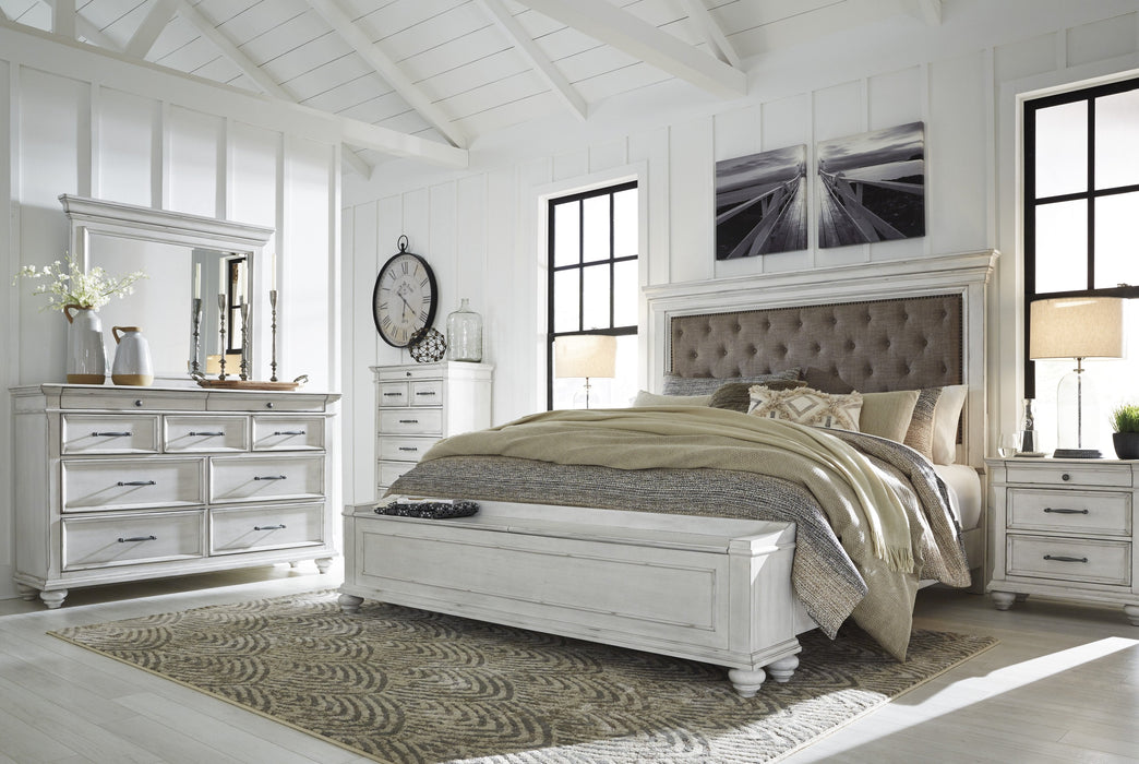 Kanwyn Whitewash King Upholstered Storage Bed - Lara Furniture