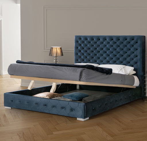 Leonor Blue Bed W/Storage Queen - i29059 - Lara Furniture