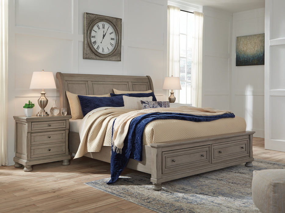 Lettner Light Gray King Storage Platform Sleigh Bed - Lara Furniture