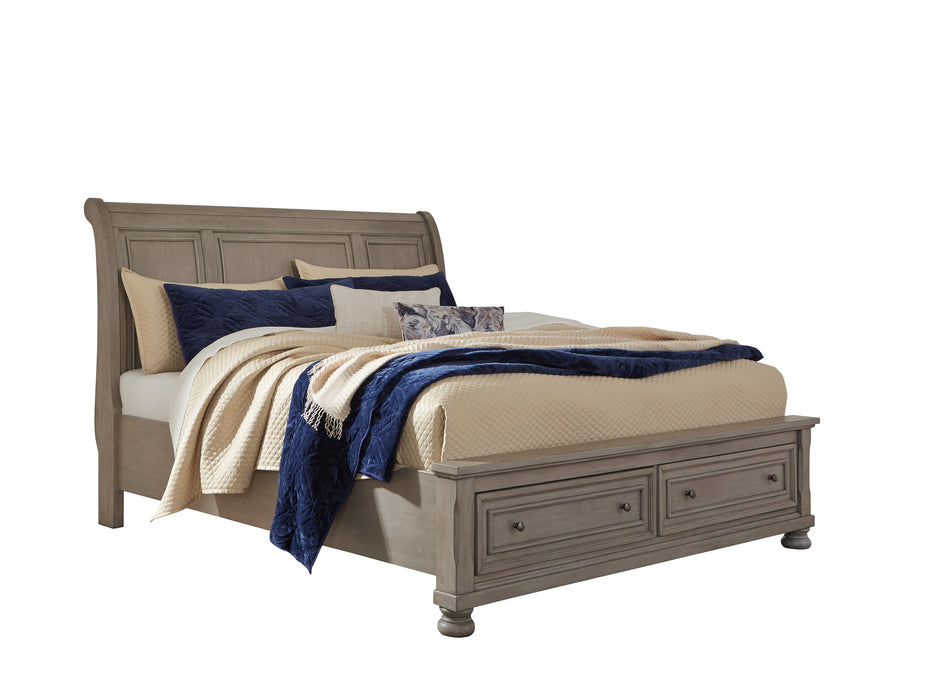 Lettner Light Gray Queen Storage Platform Sleigh Bed - Lara Furniture