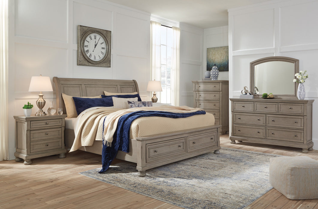 Lettner Light Gray Storage Platform Sleigh Bedroom Set - Lara Furniture