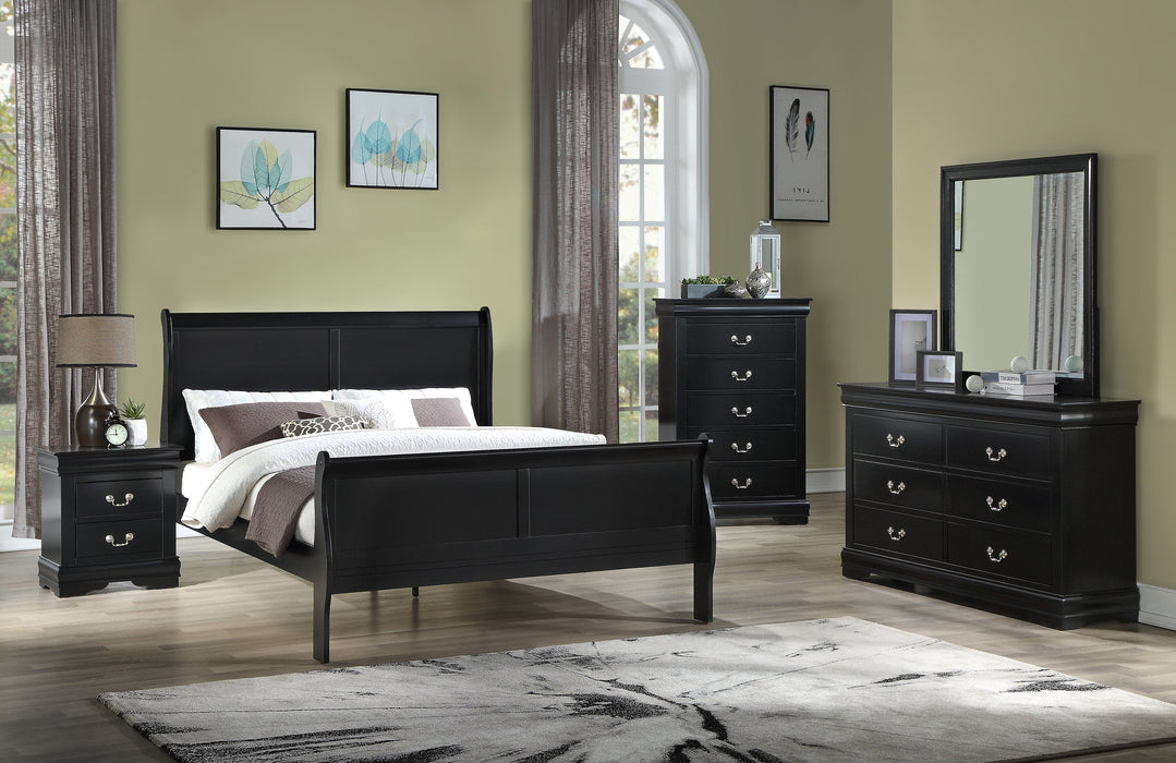 Louis Philip Black Full Sleigh Bed - Lara Furniture