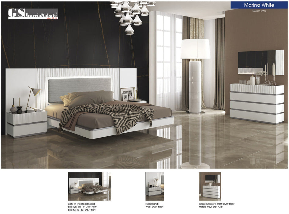 Marina White Bed Queen - Lara Furniture