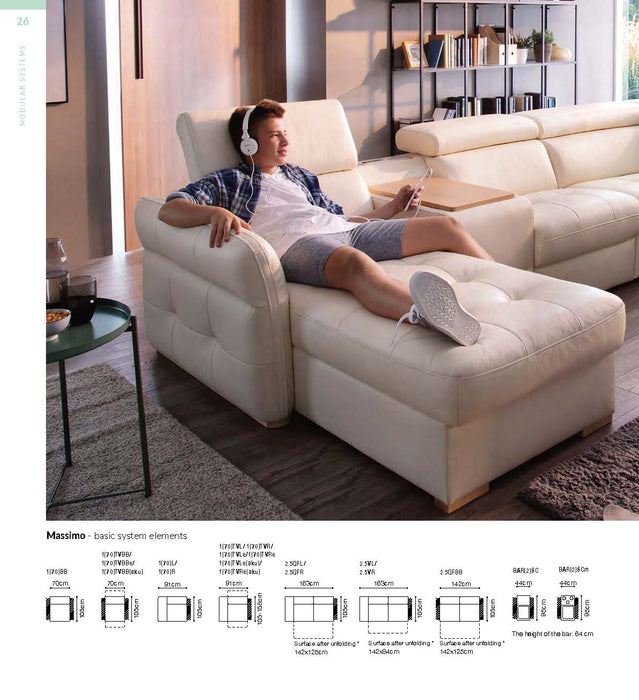 Massimo Sectional Left:Chaise W/Storage, Bar Element, Electric Recliner, Corner, Sofa W/Bed - i21787 - Lara Furniture