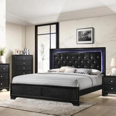 Micah Black LED King Panel Bed - Lara Furniture