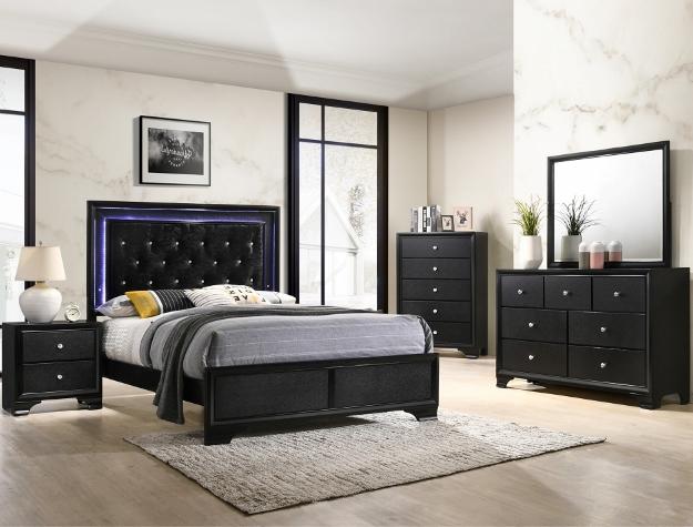 Micah Black LED Panel Full Bed - Lara Furniture