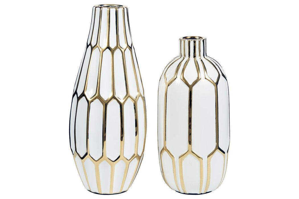 Mohsen Gold Finish/White Vase (Set of 2) - A2000135 - Lara Furniture