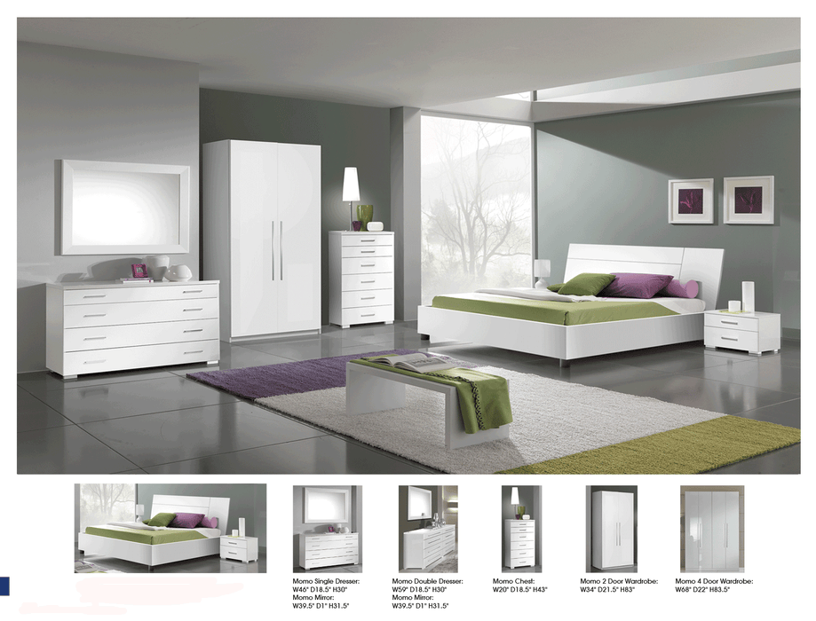 Panarea Bedroom White W/ Momo Cases Set - Lara Furniture