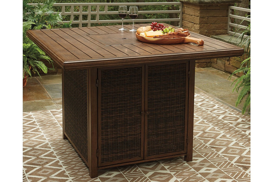 Paradise Trail Medium Brown Bar Table with Fire Pit - P750-665 - Lara Furniture