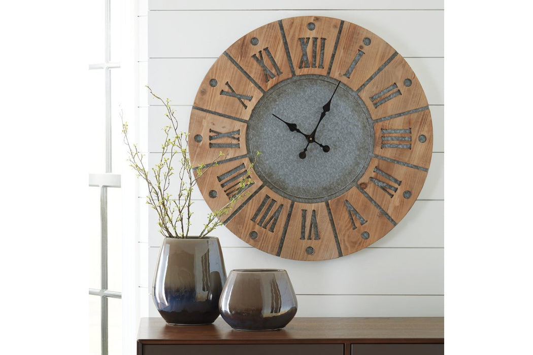 Payson Antique Gray/Natural Wall Clock - A8010076 - Lara Furniture