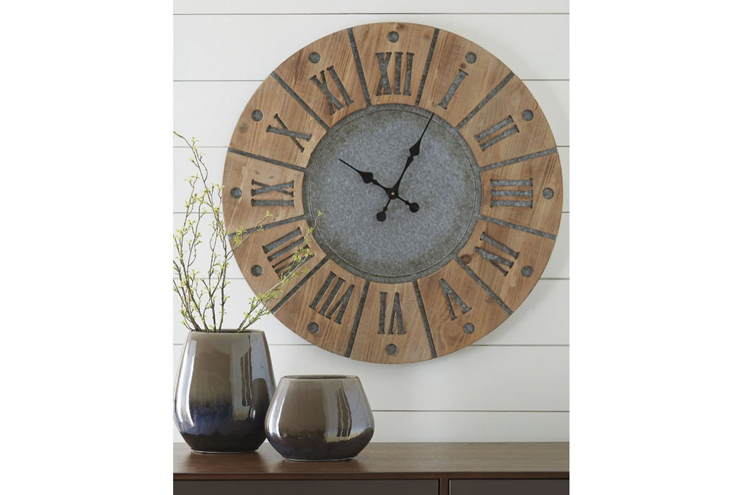 Payson Antique Gray/Natural Wall Clock - A8010076 - Lara Furniture