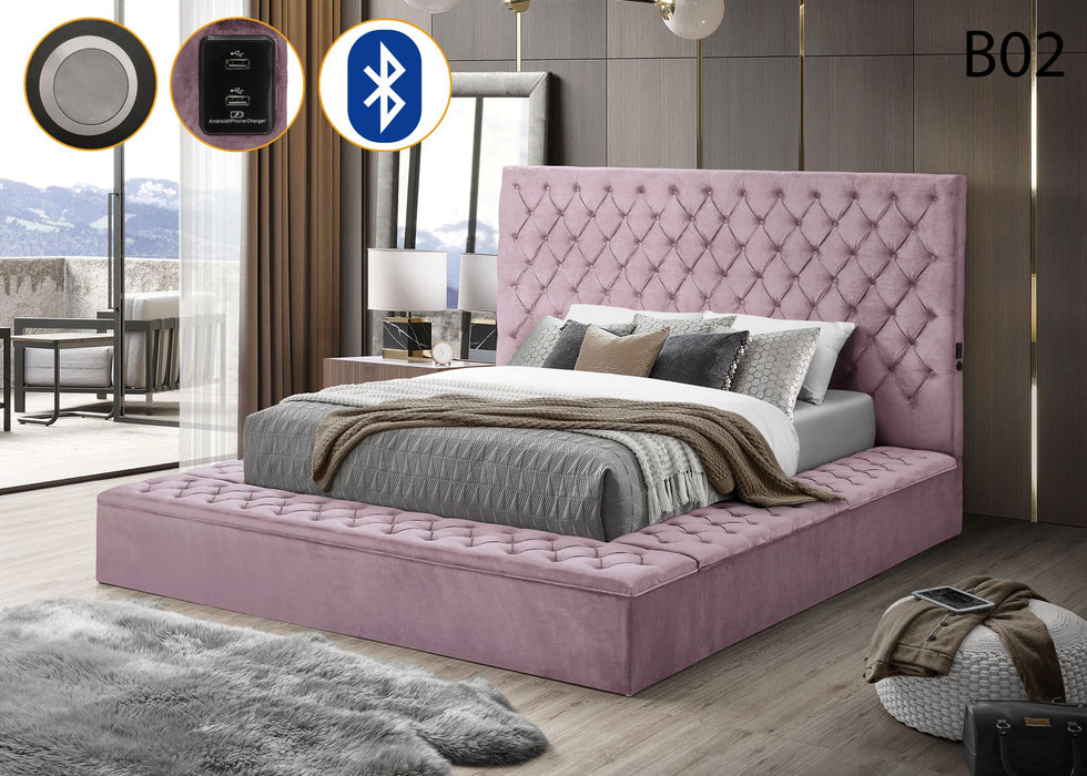 Bliss Square Pink Velvet King Storage Platform Bed