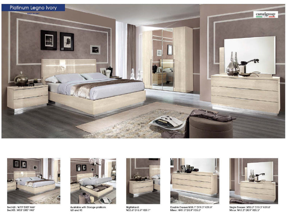 Platinum Legno Bed Ivory Betullia Sabbia Queen - Lara Furniture