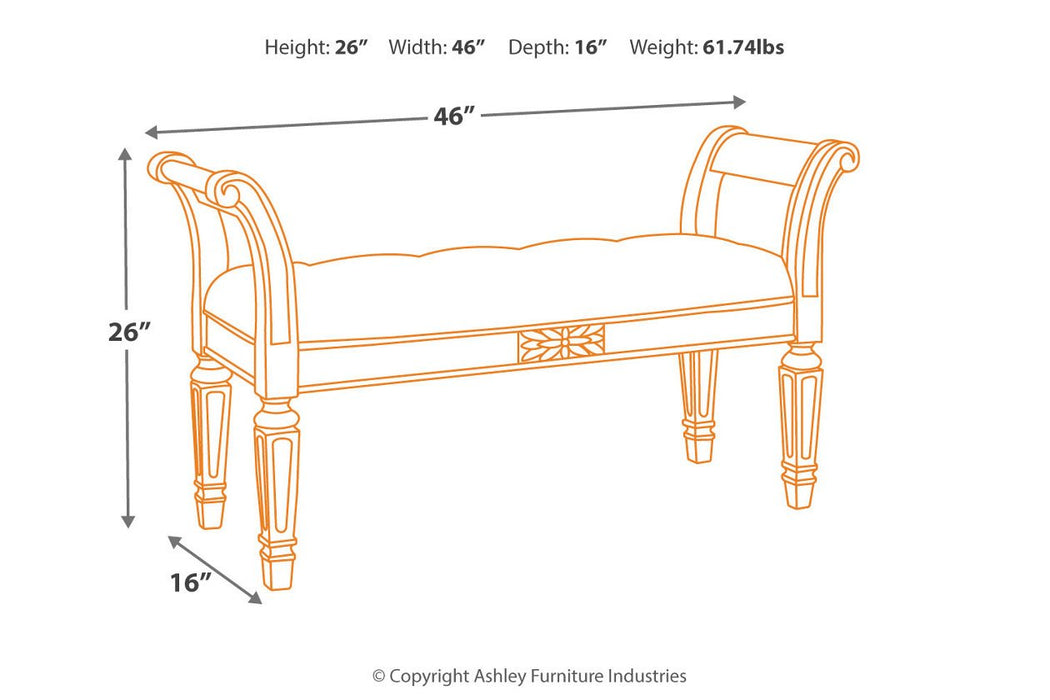 Realyn Antique White Accent Bench - A3000157 - Lara Furniture