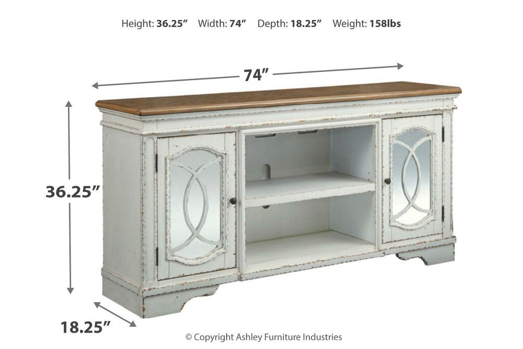 Realyn Chipped White 74" TV Stand - W743-68 - Lara Furniture