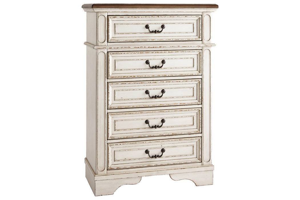 Realyn Chipped White Chest of Drawers - B743-45 - Lara Furniture