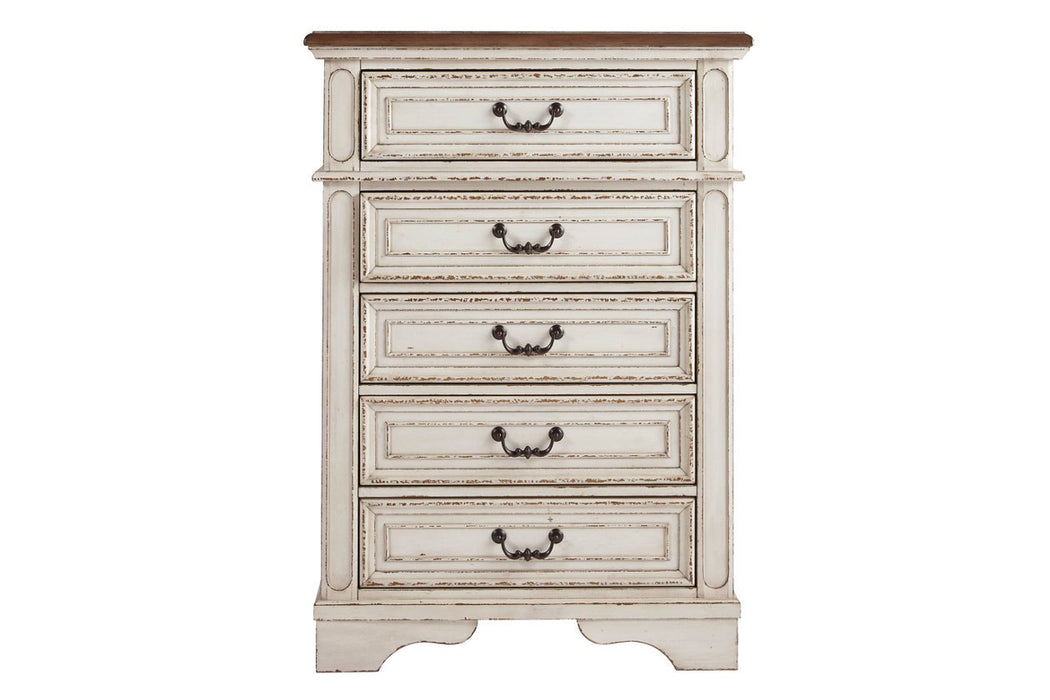 Realyn Chipped White Chest of Drawers - B743-45 - Lara Furniture