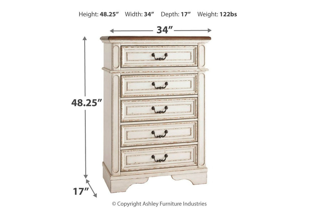 Realyn Chipped White Chest of Drawers - B743-45 - Lara Furniture