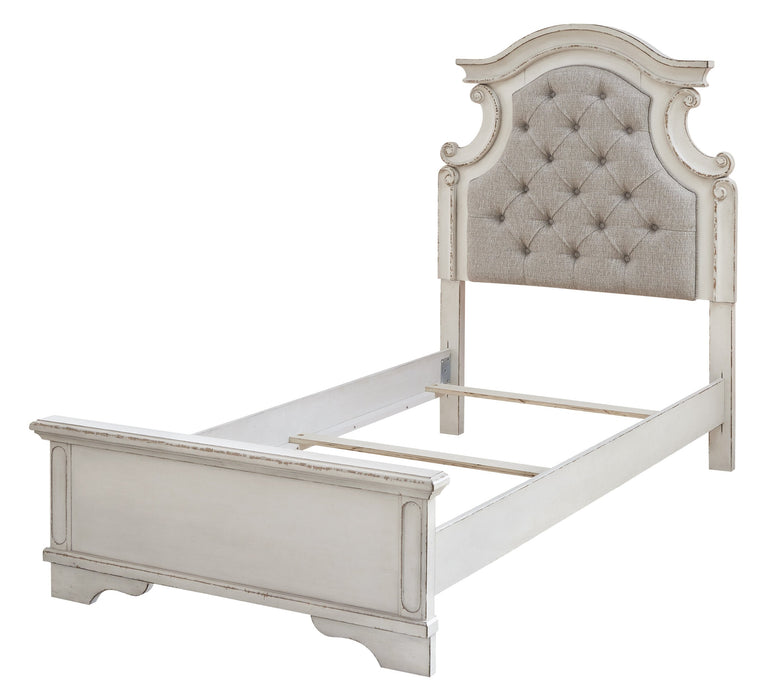 Realyn Chipped White Twin Upholstered Bed - Lara Furniture