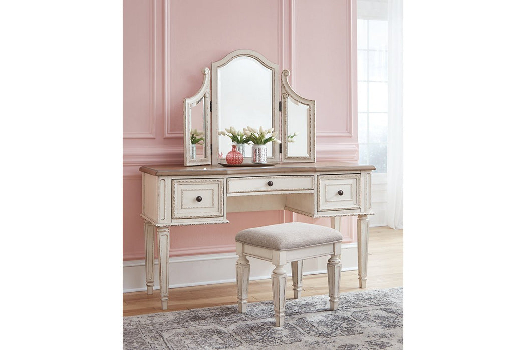 Realyn Two-tone Vanity and Mirror with Stool - B743-22 - Lara Furniture