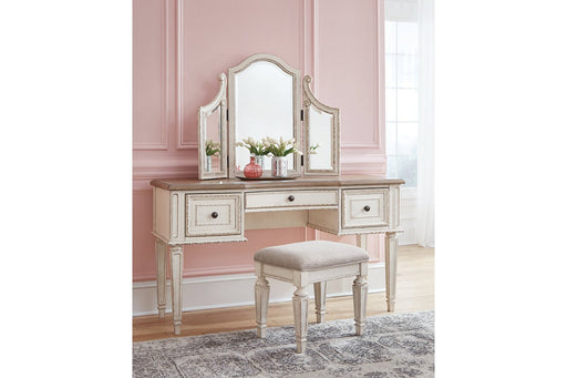 Realyn Two-tone Vanity and Mirror with Stool - B743-22 - Lara Furniture